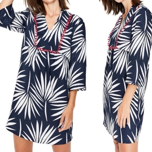 New with Tags Boden size 2 navy holiday palm tunic with red Pom Pom details - Picture 1 of 6